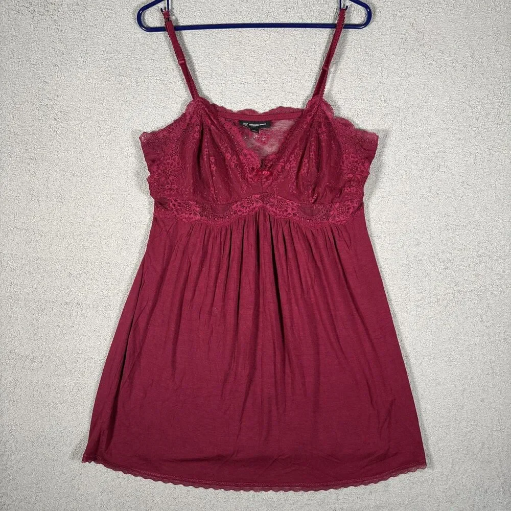 INC Intimates Babydoll Nightie Lace‎ Women’s Size XL Burgundy Romantic Fairycore